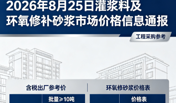 彝良2026年8月25日灌浆料及环氧修补砂浆市场价格信息通报